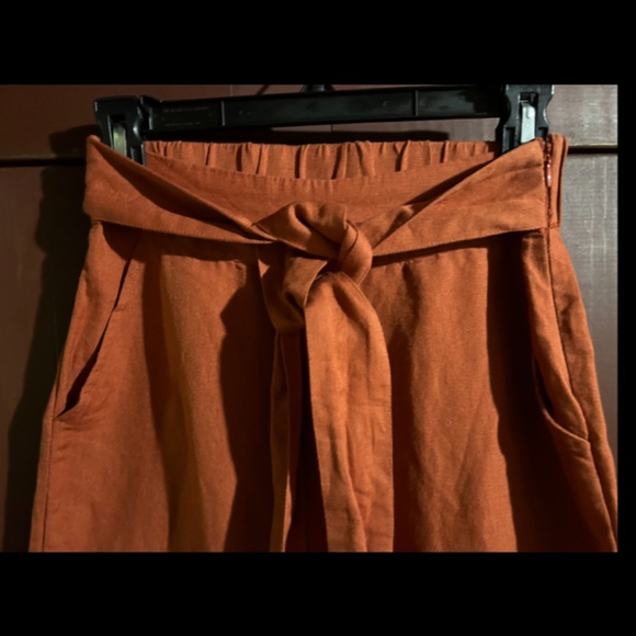NWOT Urban Outfitters Linen Tie Front Wide Leg Cropped Pants Rust Orange Size S - Picture 4 of 16